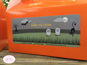 Halloween Birthday Party Treat Boxes Favor Tags Graveyard Bat Black Haunted House Tombstone Cemetery Boogie Bear Invitations Raven Lee Theme