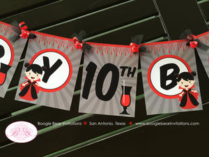 Vampire Girl Happy Birthday Party Banner Red Halloween Blood Fang Bite Coffin Dracula Dress Bloody Drink Boogie Bear Invitations Mina Theme