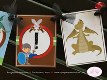 Load image into Gallery viewer, Dragon Knight Highchair I am 1 Banner Birthday Party Boy Blue Red Soldier Shield Flying 1st Sword Fight Boogie Bear Invitations Lawson Theme