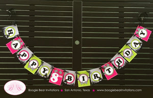 Dirt Bike Happy Birthday Party Banner Pink Lime Green Girl Teen Speed 1st 5th 6th 7th 8th 9th 10th Age Boogie Bear Invitations Raquel Theme
