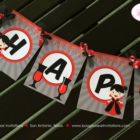Vampire Girl Happy Birthday Party Banner Red Halloween Blood Fang Bite Coffin Dracula Dress Bloody Drink Boogie Bear Invitations Mina Theme