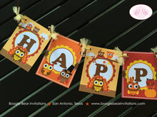 Load image into Gallery viewer, Thanksgiving Owl Happy Birthday Banner Party Girl Boy Fall Harvest Orange Brown Autumn Turkey Pumpkin Boogie Bear Invitations Rylan Theme