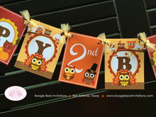 Load image into Gallery viewer, Thanksgiving Owl Happy Birthday Banner Party Girl Boy Fall Harvest Orange Brown Autumn Turkey Pumpkin Boogie Bear Invitations Rylan Theme