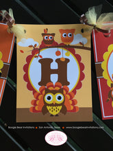 Load image into Gallery viewer, Thanksgiving Owl Happy Birthday Banner Party Girl Boy Fall Harvest Orange Brown Autumn Turkey Pumpkin Boogie Bear Invitations Rylan Theme