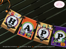 Load image into Gallery viewer, Halloween Owl Happy Birthday Banner Party Girl Boy Spooky Orange Purple Green Black Forest Animals Bat Boogie Bear Invitations Harlow Theme