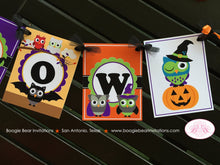 Load image into Gallery viewer, Halloween Owls Party Name Banner Birthday Boy Girl Yellow Orange Green Purple Black Pumpkin Witch Fall Boogie Bear Invitations Harlow Theme