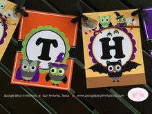 Load image into Gallery viewer, Halloween Owl Happy Birthday Banner Party Girl Boy Spooky Orange Purple Green Black Forest Animals Bat Boogie Bear Invitations Harlow Theme