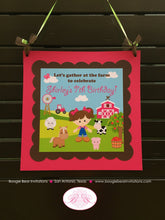 Load image into Gallery viewer, Pink Farm Animals Birthday Door Banner Girl Barn Tractor Country Petting Zoo Horse Cow Pig Lamb Sheep Boogie Bear Invitations Shirley Theme