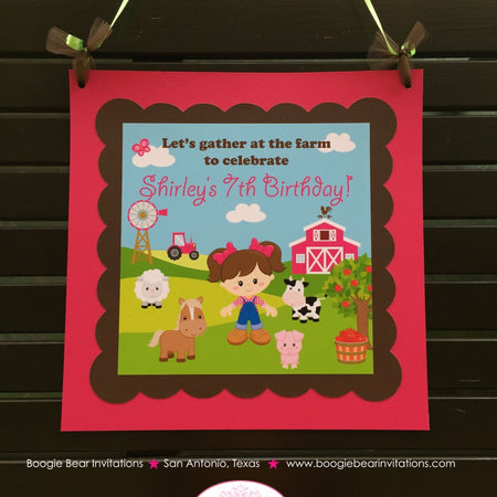 Pink Farm Animals Birthday Door Banner Girl Barn Tractor Country Petting Zoo Horse Cow Pig Lamb Sheep Boogie Bear Invitations Shirley Theme