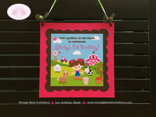 Load image into Gallery viewer, Pink Farm Animals Birthday Door Banner Girl Barn Tractor Country Petting Zoo Horse Cow Pig Lamb Sheep Boogie Bear Invitations Shirley Theme