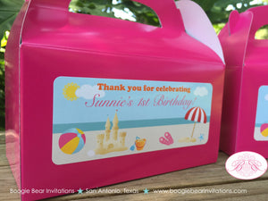 Beach Pink Birthday Party Treat Boxes Favor Tags Swimming Girl Pool Swim Ocean Island Luau Sandcastle Boogie Bear Invitations Sunnie Theme