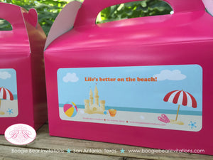 Beach Pink Birthday Party Treat Boxes Favor Tags Swimming Girl Pool Swim Ocean Island Luau Sandcastle Boogie Bear Invitations Sunnie Theme