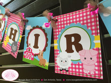 Load image into Gallery viewer, Pink Farm Birthday Party Banner Name Petting Zoo Animals Tractor Barn Girl Horse Pig Cow Sheep Duck Boogie Bear Invitations Shirley Theme