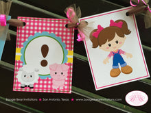 Load image into Gallery viewer, Pink Farm Highchair I am 1 Banner Birthday Party Animals Petting Zoo Girl Cow Pig Sheep Duck Barn 1st Boogie Bear Invitations Shirley Theme