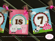 Load image into Gallery viewer, Pink Farm Birthday Party Banner Small Girl Petting Zoo Animals Brown Barn Country Cow Horse Sheep Lamb Boogie Bear Invitations Shirley Theme
