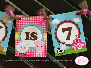 Pink Farm Birthday Party Banner Small Girl Petting Zoo Animals Brown Barn Country Cow Horse Sheep Lamb Boogie Bear Invitations Shirley Theme