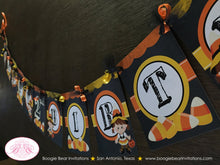 Load image into Gallery viewer, Candy Corn Girl Happy Birthday Banner Party Chalkboard Black Fall Costume Orange Yellow Pumpkin Sweet Boogie Bear Invitations Tabitha Theme