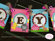 Load image into Gallery viewer, Pink Farm Birthday Party Banner Small Girl Petting Zoo Animals Brown Barn Country Cow Horse Sheep Lamb Boogie Bear Invitations Shirley Theme