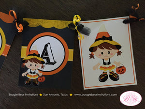 Candy Corn Birthday Party Name Banner Girl Halloween Chalkboard Black Costume Kids Witch Pumpkin Sweet Boogie Bear Invitations Tabitha Theme