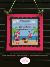 Load image into Gallery viewer, Pink Pirate Birthday Party Door Banner Beach Girl Ship Palm Tree Island Treasure Hunt Tropical Boogie Bear Invitations Angelica Theme