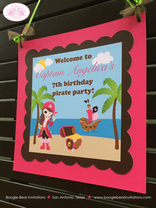 Pink Pirate Birthday Party Door Banner Beach Girl Ship Palm Tree Island Treasure Hunt Tropical Boogie Bear Invitations Angelica Theme