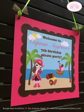 Load image into Gallery viewer, Pink Pirate Birthday Party Door Banner Beach Girl Ship Palm Tree Island Treasure Hunt Tropical Boogie Bear Invitations Angelica Theme