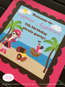 Pink Pirate Birthday Party Door Banner Beach Girl Ship Palm Tree Island Treasure Hunt Tropical Boogie Bear Invitations Angelica Theme