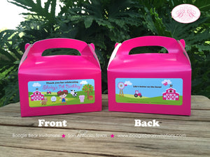 Pink Farm Animals Party Treat Boxes Favor Tags Bag Birthday Girl Barn Animals Petting Zoo Horse Cow Boogie Bear Invitations Shirley Theme