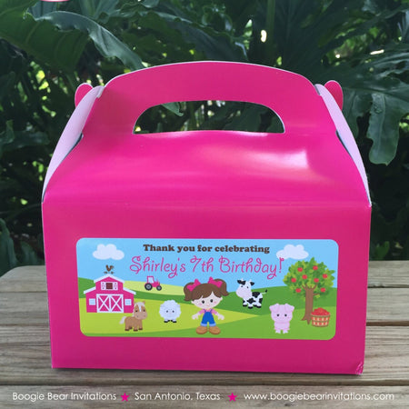 Pink Farm Animals Party Treat Boxes Favor Tags Bag Birthday Girl Barn Animals Petting Zoo Horse Cow Boogie Bear Invitations Shirley Theme