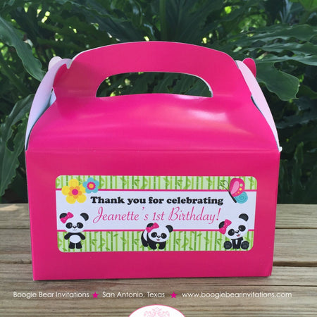 Pink Panda Bear Birthday Party Treat Boxes Favor Tags Girl Butterfly Black Spot Dot Wild Zoo Animals Boogie Bear Invitations Jeanette Theme