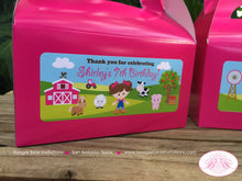 Load image into Gallery viewer, Pink Farm Animals Party Treat Boxes Favor Tags Bag Birthday Girl Barn Animals Petting Zoo Horse Cow Boogie Bear Invitations Shirley Theme