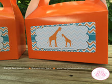 Load image into Gallery viewer, Giraffe Baby Shower Treat Boxes Favor Tags Bag Box Orange Turquoise Aqua Teal Blue Chevron Wild Boy Girl Boogie Bear Invitations Kelly Theme