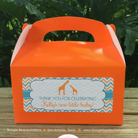 Giraffe Baby Shower Treat Boxes Favor Tags Bag Box Orange Turquoise Aqua Teal Blue Chevron Wild Boy Girl Boogie Bear Invitations Kelly Theme