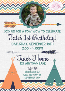 Teepee Arrow Birthday Party Invitation Photo Girl Boy Tribal Tent Pow Wow Kid Boogie Bear Invitations Tate Theme Paperless Printable Printed