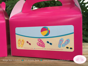 Flip Flop Pool Party Treat Boxes Birthday Favor Tag Beach Girl Pink Swimming Beach Ball Ocean Splash Boogie Bear Invitations Aubrey Theme