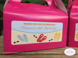 Flip Flop Pool Party Treat Boxes Birthday Favor Tag Beach Ball Girl Pink Swim Swimming Splash Summer Boogie Bear Invitations Monica Theme