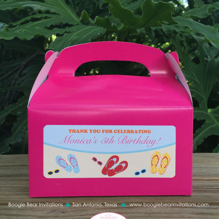 Flip Flop Pool Party Treat Boxes Birthday Favor Tag Beach Ball Girl Pink Swim Swimming Splash Summer Boogie Bear Invitations Monica Theme