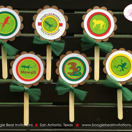 Rainforest Party Cupcake Toppers Birthday Girl Boy Monkey Parrot Gecko Amazon Jungle Rain Forest Zoo Boogie Bear Invitations Mowgli Theme