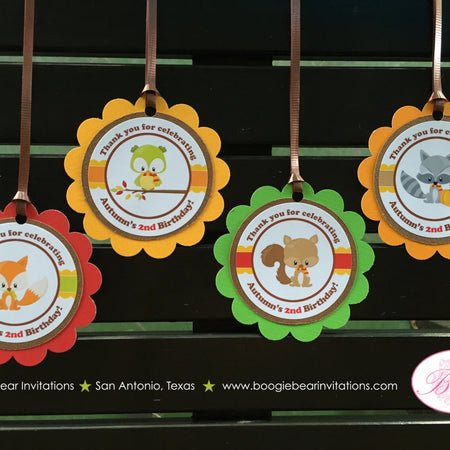 Fall Woodland Animals Party Favor Tags Birthday Owl Squirrel Fox Pumpkin Forest Creatures Harvest Boogie Bear Invitations Autumn Rae Theme