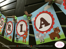 Load image into Gallery viewer, Woodland Animals Baby Shower Party Banner Birthday Deer Bird Green Fox Boy Girl Forest Creatures Picnic Boogie Bear Invitations Adrian Theme