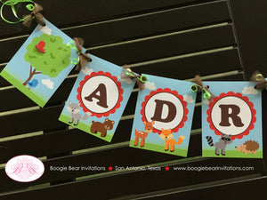 Woodland Animals Baby Shower Party Banner Birthday Deer Bird Green Fox Boy Girl Forest Creatures Picnic Boogie Bear Invitations Adrian Theme