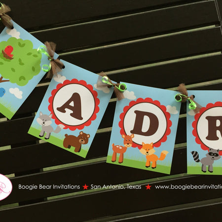Woodland Animals Baby Shower Party Banner Birthday Deer Bird Green Fox Boy Girl Forest Creatures Picnic Boogie Bear Invitations Adrian Theme