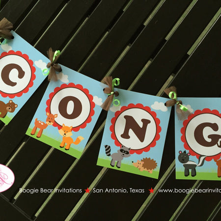 Woodland Animals Baby Shower Banner Party Little Boy Girl Brown Congratulations Fox Bird 1st 2nd 3rd Boogie Bear Invitations Adrian Theme