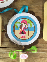Load image into Gallery viewer, Pink Pirate Birthday Party Cupcake Toppers Beach Girl Green Blue Ship Island Sea Ocean Swimming Swim Boogie Bear Invitations Angelica Theme