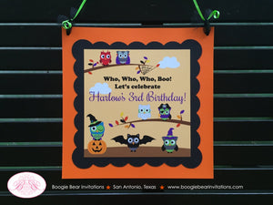 Halloween Owls Birthday Party Door Banner Boy Girl Pumpkin Witch Pirate Vampire Bat Spooky Forest Boogie Bear Invitations Harlow Theme