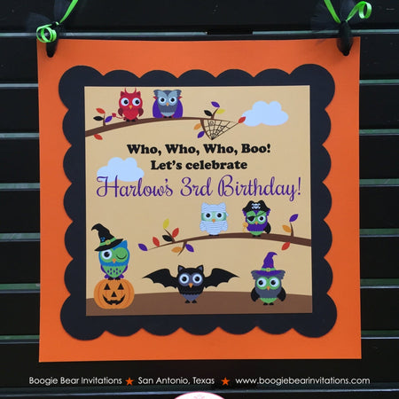 Halloween Owls Birthday Party Door Banner Boy Girl Pumpkin Witch Pirate Vampire Bat Spooky Forest Boogie Bear Invitations Harlow Theme