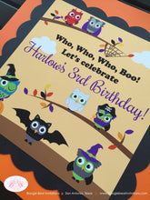 Load image into Gallery viewer, Halloween Owls Birthday Party Door Banner Boy Girl Pumpkin Witch Pirate Vampire Bat Spooky Forest Boogie Bear Invitations Harlow Theme