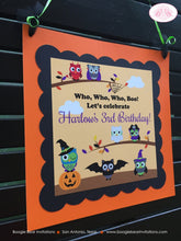 Load image into Gallery viewer, Halloween Owls Birthday Party Door Banner Boy Girl Pumpkin Witch Pirate Vampire Bat Spooky Forest Boogie Bear Invitations Harlow Theme