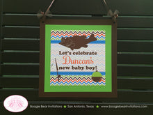 Load image into Gallery viewer, Bass Fishing Baby Shower Door Banner Fish Boy Girl Pole Bob Reel Chevron Brown Blue Green Birthday Lake Boogie Bear Invitations Duncan Theme