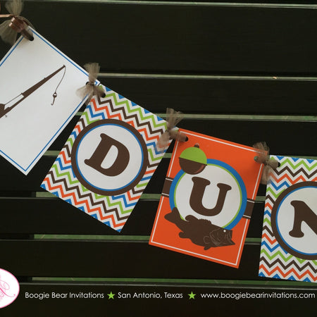 Bass Fish Fishing Baby Shower Banner Girl Boy Party Orange Green Brown Blue Reel Pole Birthday Chevron Boogie Bear Invitations Duncan Theme